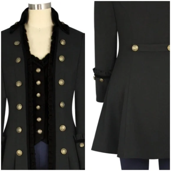 Steampunk Velvet Trim Jacket Trench Coat.BNWOT. Never worn. Size L - Picture 4 of 6